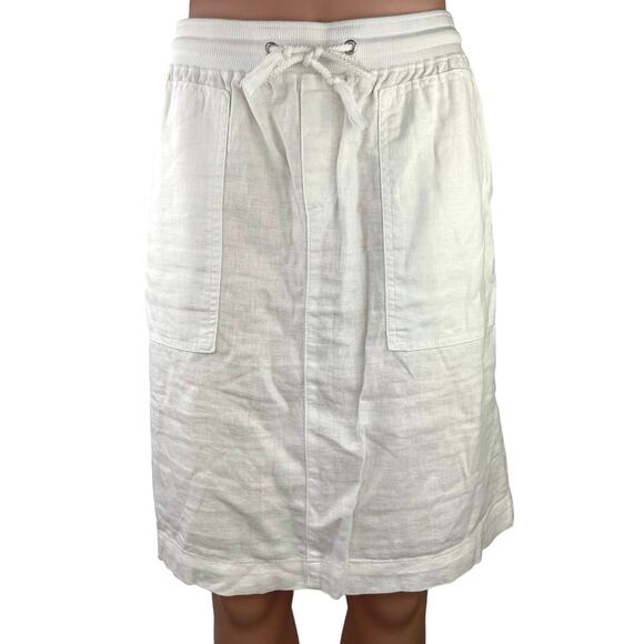 Mark’s & Spencer White Linen Blend Drawstring Waist Straight Pencil Skirt Sz 10 - Picture 1 of 6